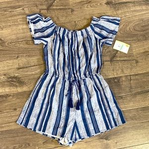 Navy and white strip romper.